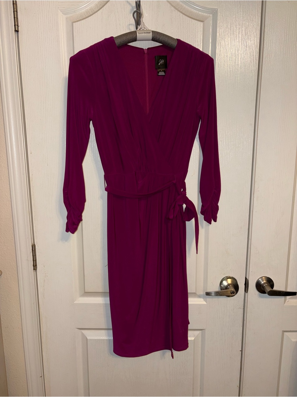 Jessica Howard Deep Magenta Wrap Dress with Tie Waist Size 6